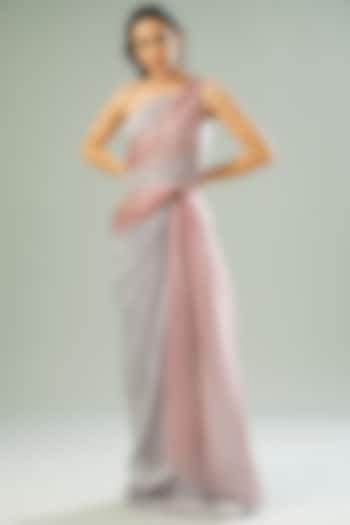 Silver Polymer Metallic & Organza Draped Wedding Gown by Amit Aggarwal at Pernia's Pop Up Shop