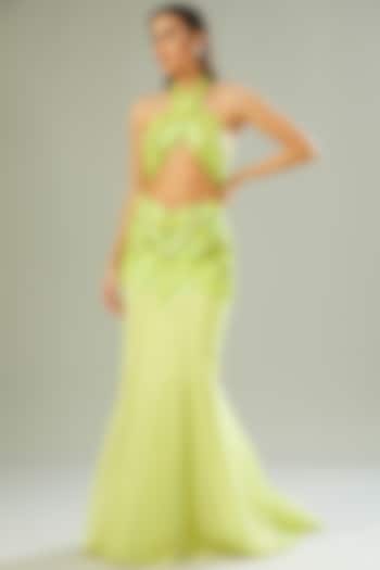 Lime Green Chiffon Gown by Amit Aggarwal