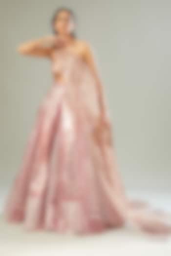 Blush Pink Handwoven Tulle Bridal Lehenga Set by Amit Aggarwal at Pernia's Pop Up Shop