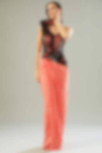 Coral Metallic Jersey Moulded Wedding Gown by Amit Aggarwal at Pernia's Pop Up Shop