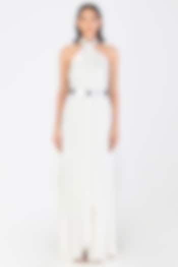 Pearl White Satin Chiffon Maxi Cocktail Dress by Amit Aggarwal at Pernia's Pop Up Shop