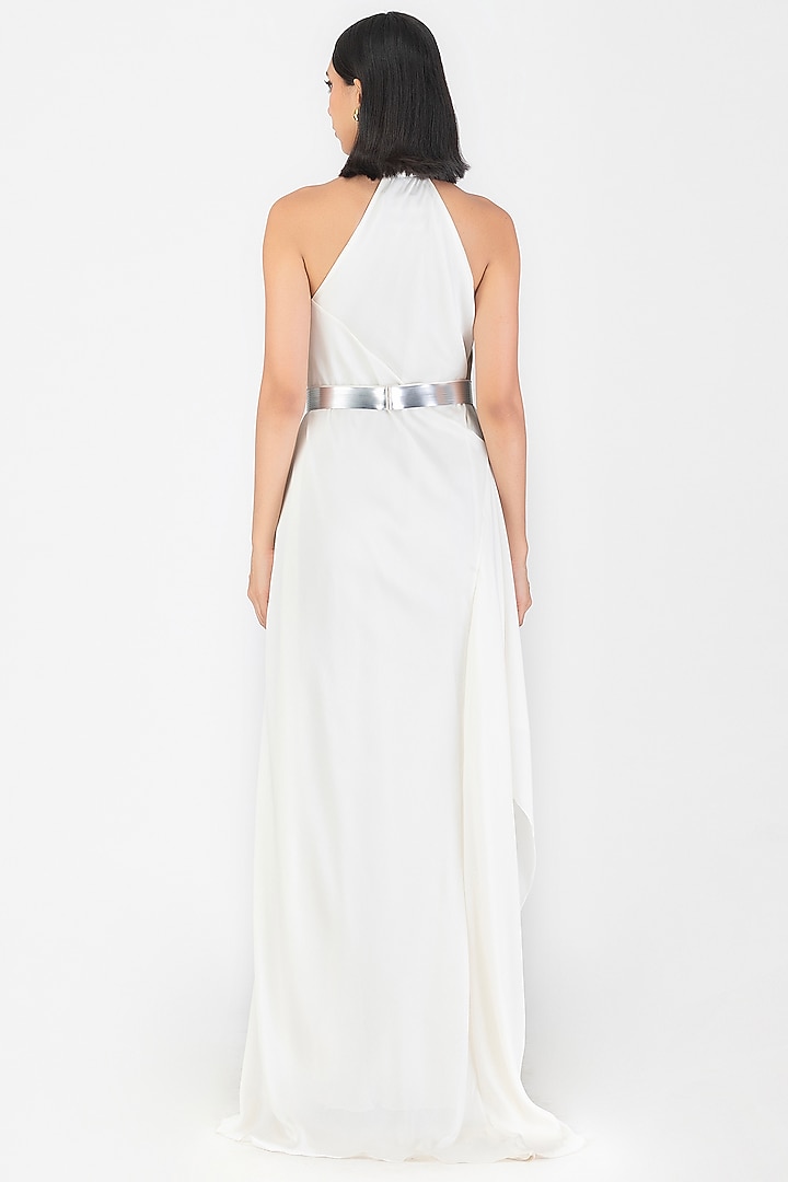 Pearl White Satin Chiffon Maxi Cocktail Dress by Amit Aggarwal at Pernia's Pop Up Shop