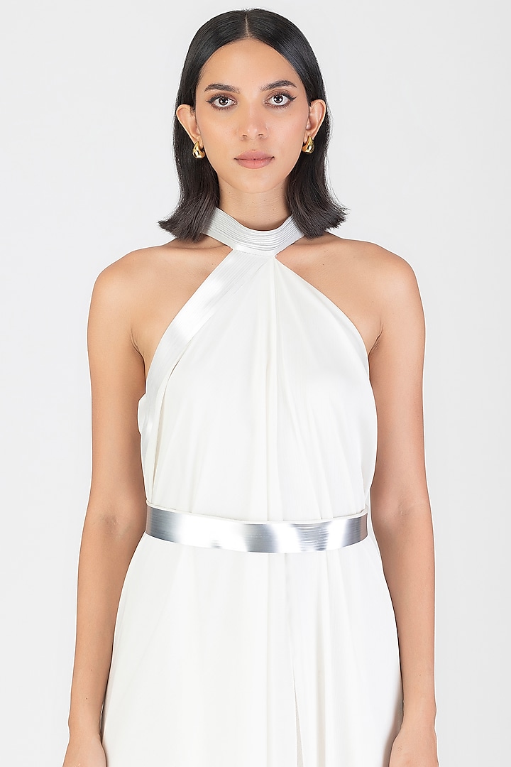 Pearl White Satin Chiffon Maxi Cocktail Dress by Amit Aggarwal at Pernia's Pop Up Shop