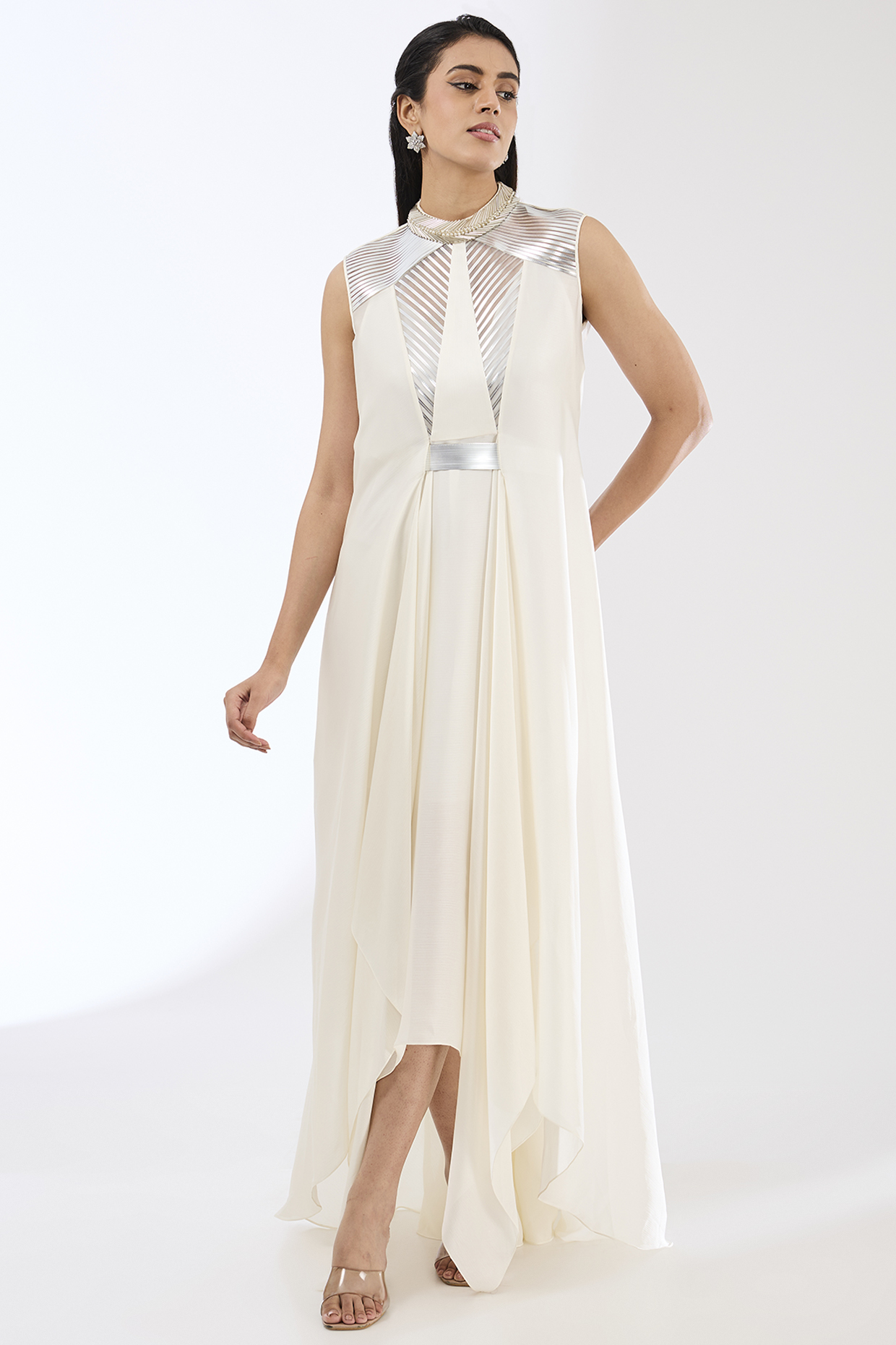 Ivory chiffon maxi dress shop