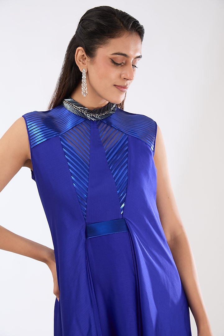 Royal Blue Satin Chiffon Maxi Cocktail Dress by Amit Aggarwal at Pernia's Pop Up Shop