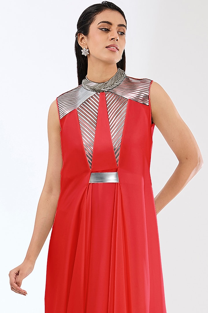 Red Satin Chiffon Maxi Cocktail Dress by Amit Aggarwal at Pernia's Pop Up Shop