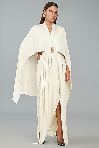 Pearl White Chiffon Skirt Set by Amit Aggarwal