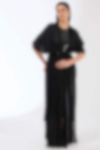 Black Satin Chiffon Maxi Dress by Amit Aggarwal at Pernia's Pop Up Shop