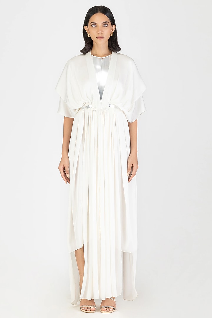 Pearl White Satin Chiffon Cocktail Dress by Amit Aggarwal at Pernia's Pop Up Shop