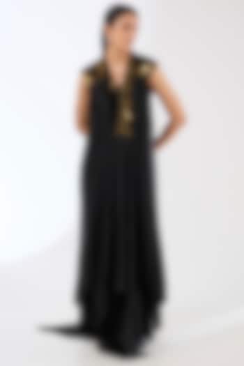 Black Satin Chiffon Maxi Dress by Amit Aggarwal at Pernia's Pop Up Shop
