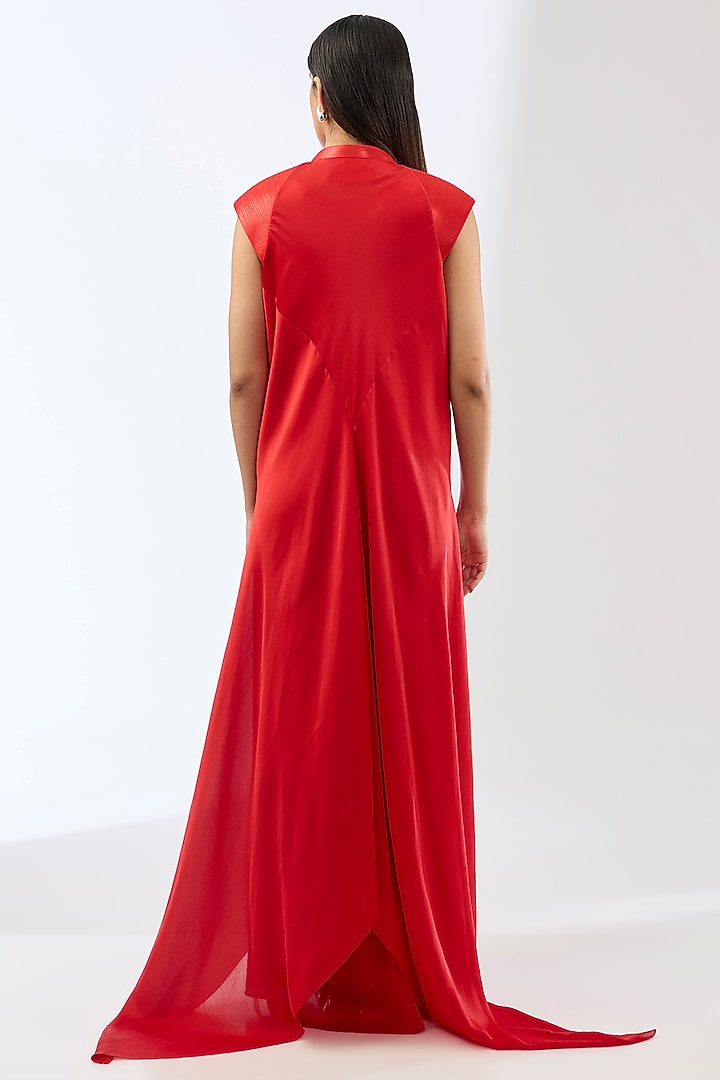 Red Satin Chiffon Cocktail Dress by Amit Aggarwal at Pernia's Pop Up Shop
