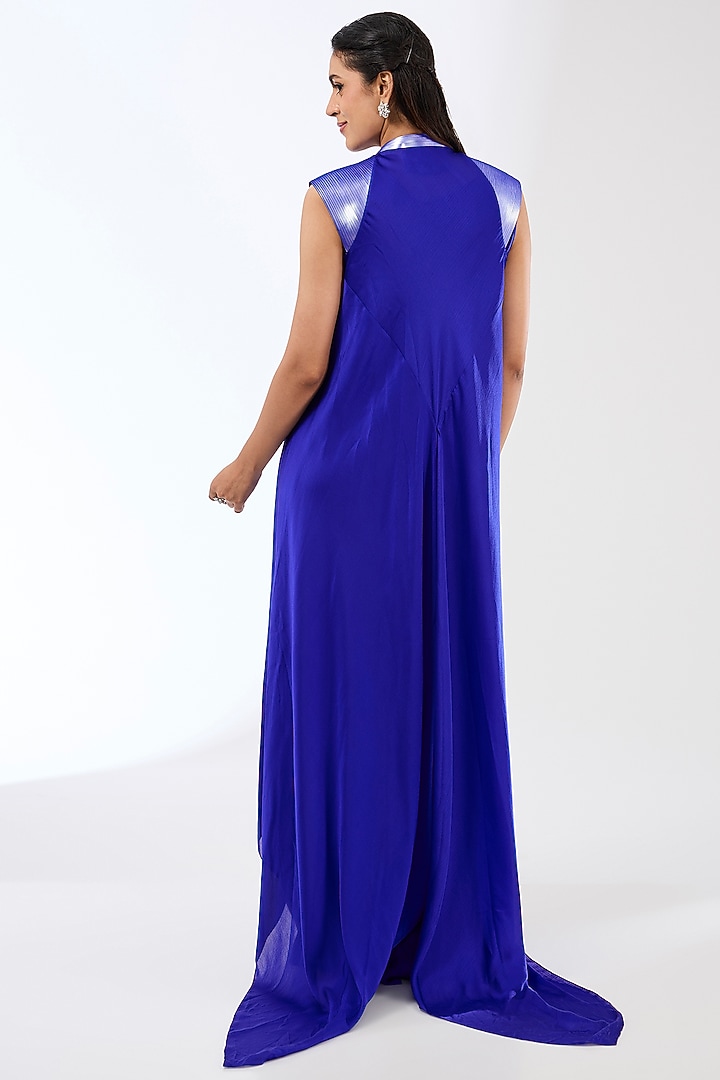 Royal Blue Satin Chiffon Maxi Cocktail Dress by Amit Aggarwal at Pernia's Pop Up Shop