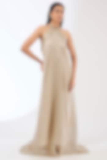 Sand-Colored Striped Organza Maxi Cocktail Dress by Amit Aggarwal at Pernia's Pop Up Shop