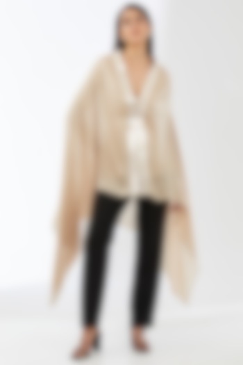 Sand Satin Chiffon Cape Set by Amit Aggarwal at Pernia's Pop Up Shop