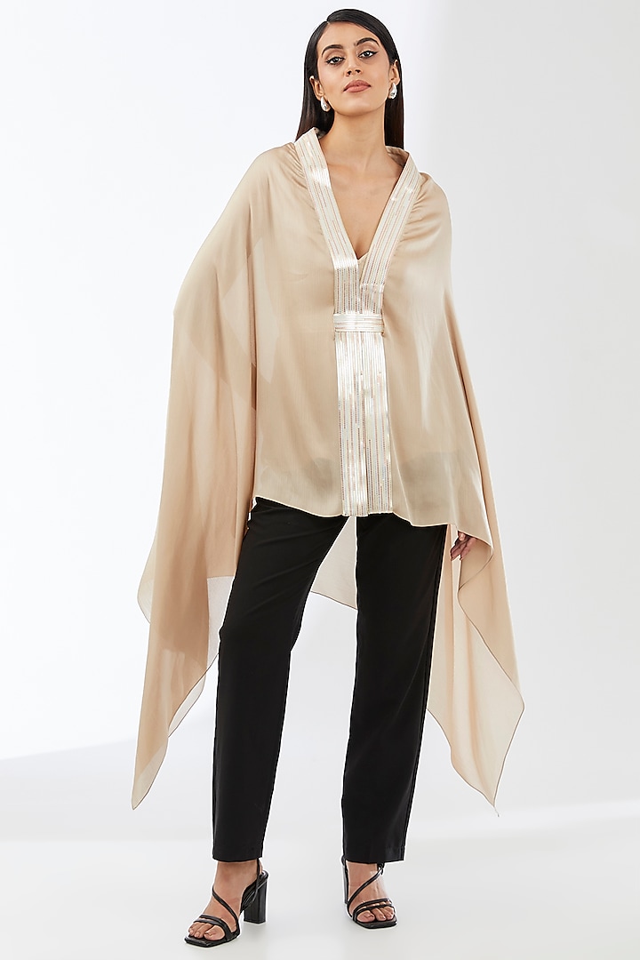 Sand Satin Chiffon Cape Set by Amit Aggarwal at Pernia's Pop Up Shop