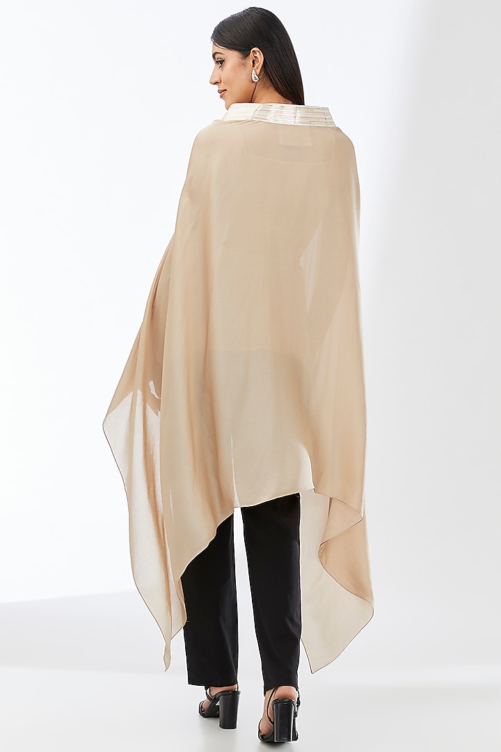 Sand Satin Chiffon Cape Set by Amit Aggarwal at Pernia's Pop Up Shop