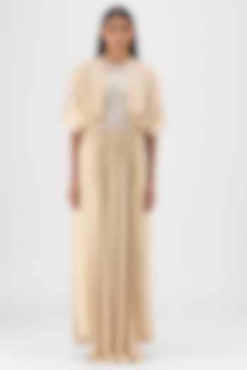 Sand Beige Chiffon Cocktail Dress by Amit Aggarwal at Pernia's Pop Up Shop