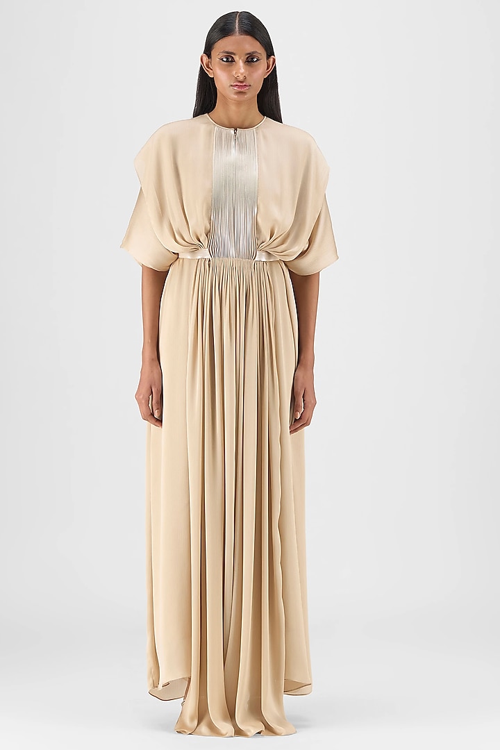 Sand Beige Chiffon Cocktail Dress by Amit Aggarwal at Pernia's Pop Up Shop