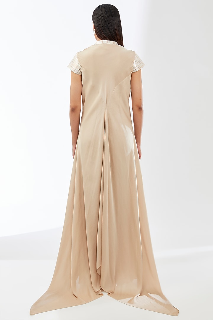 Sand Satin Chiffon Cocktail Dress by Amit Aggarwal at Pernia's Pop Up Shop