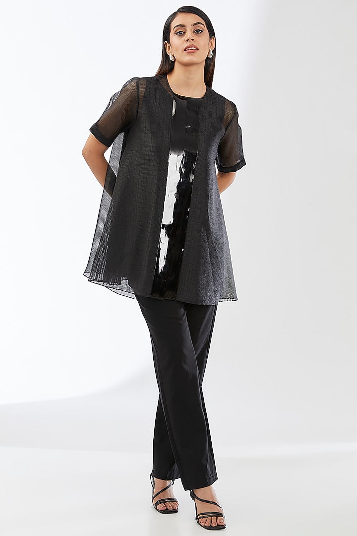 Black Stripe Organza Top by Amit Aggarwal at Pernia's Pop Up Shop