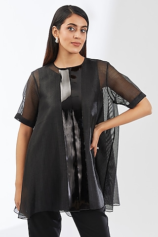 Black Stripe Organza Top by Amit Aggarwal