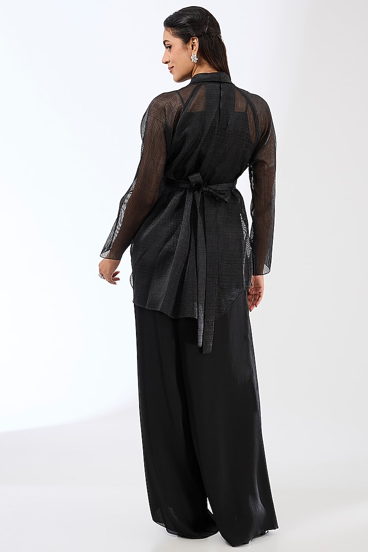 Black Striped Organza Cape by Amit Aggarwal at Pernia's Pop Up Shop