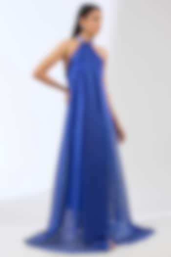 Royal Blue Stripe Organza Cocktail Dress by Amit Aggarwal at Pernia's Pop Up Shop