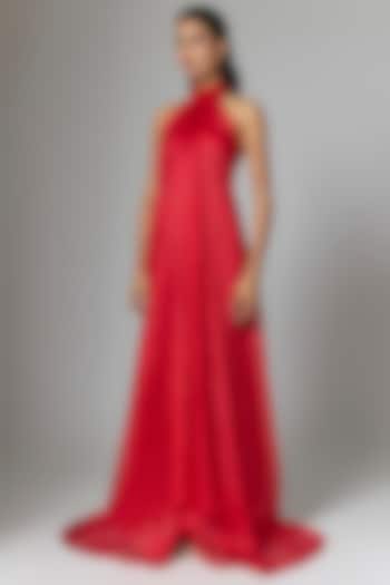 Red Striped Organza Maxi Cocktail Dress by Amit Aggarwal at Pernia's Pop Up Shop