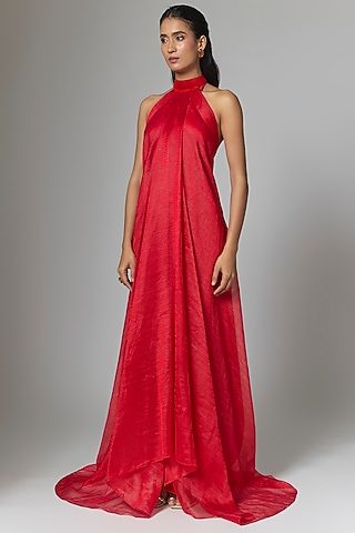 Red Striped Organza Maxi Dress by Amit Aggarwal