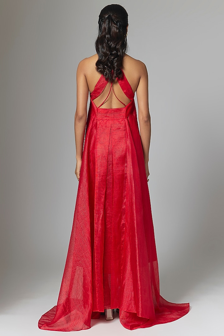 Red Striped Organza Maxi Cocktail Dress by Amit Aggarwal at Pernia's Pop Up Shop