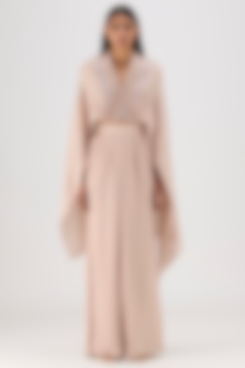 Skin-Colored Chiffon Metallic Structured Cape Set by Amit Aggarwal at Pernia's Pop Up Shop