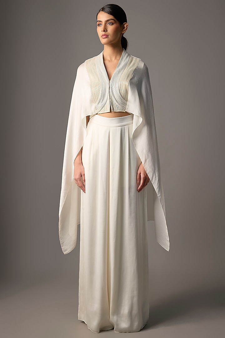 Pearl Satin Chiffon Cape Set by Amit Aggarwal at Pernia's Pop Up Shop