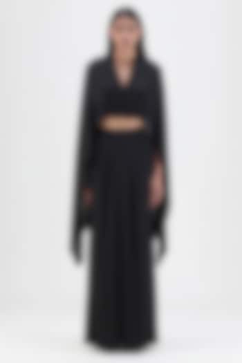 Black Chiffon & Polyester Pant Set by Amit Aggarwal at Pernia's Pop Up Shop