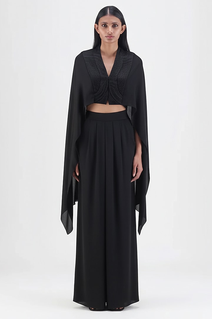 Black Chiffon & Polyester Pant Set by Amit Aggarwal at Pernia's Pop Up Shop