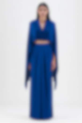 Royal Blue Chiffon & Polyester Pant Set by Amit Aggarwal at Pernia's Pop Up Shop