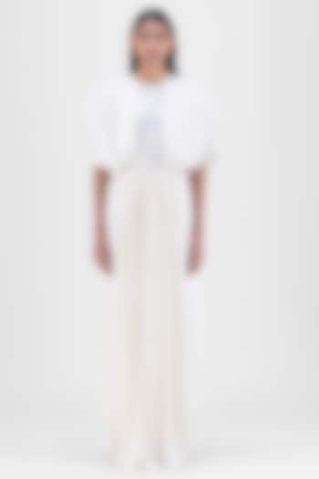 Pearl White Chiffon & Polyester Layered Fluid Cocktail Dress by Amit Aggarwal at Pernia's Pop Up Shop