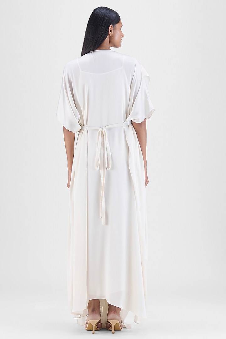 Pearl White Chiffon & Polyester Layered Fluid Cocktail Dress by Amit Aggarwal at Pernia's Pop Up Shop