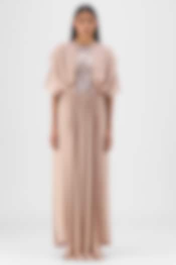 Skin Colored Chiffon Cocktail Dress by Amit Aggarwal at Pernia's Pop Up Shop