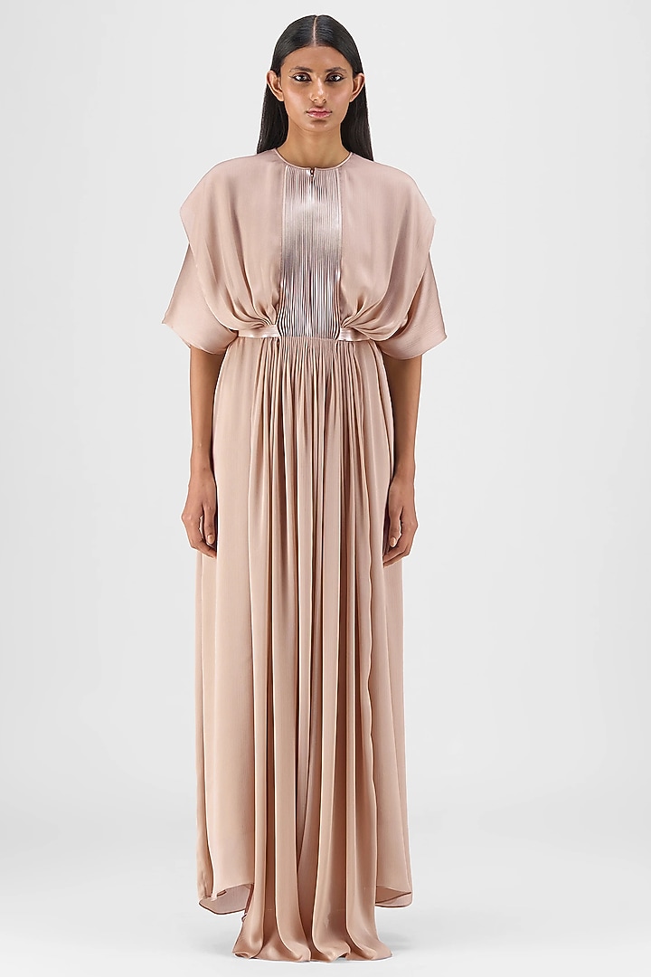 Skin Colored Chiffon Cocktail Dress by Amit Aggarwal at Pernia's Pop Up Shop