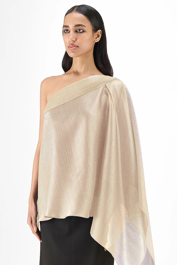 Sand Beige Ribbed Organza Top by Amit Aggarwal at Pernia's Pop Up Shop