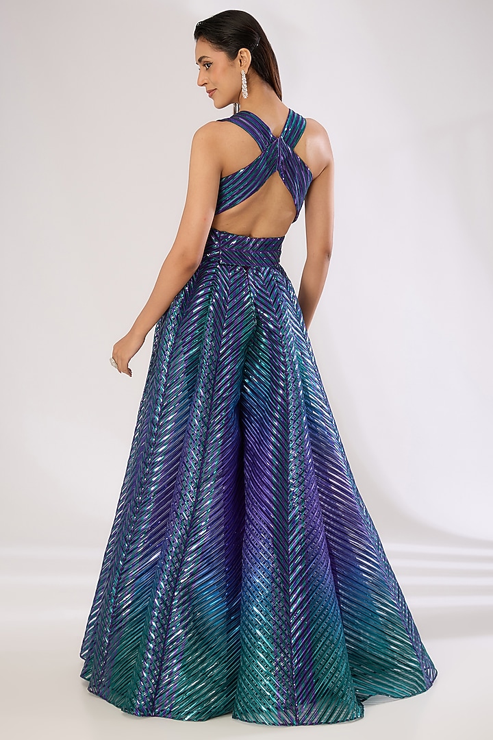 Emerald Green & Purple Metallic Polymer Bridal Gown by Amit Aggarwal at Pernia's Pop Up Shop