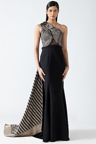 Onyx Banarasi Moulded Gown With Drape by Amit Aggarwal