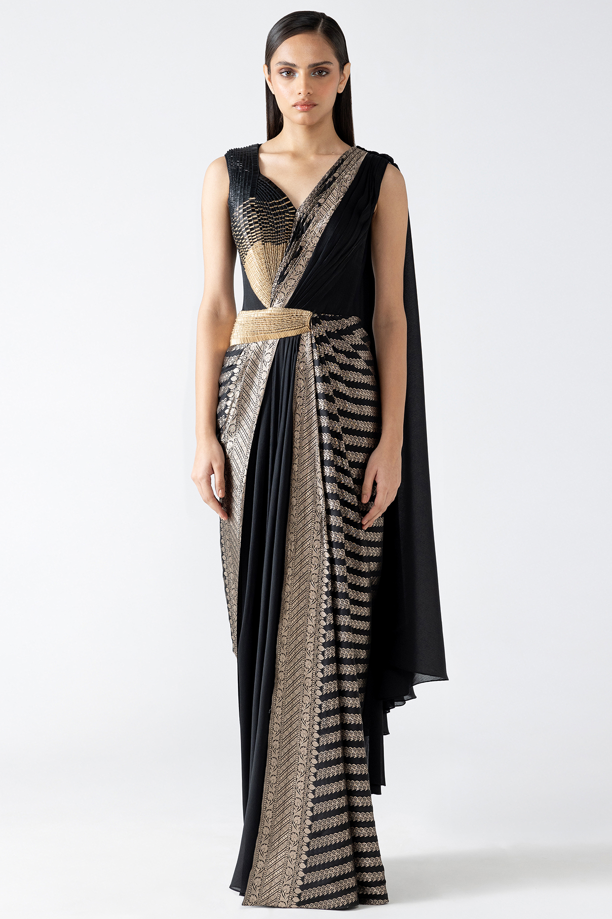 Onyx Banarasi Structured Bridal Gown Saree by Amit Aggarwal at Pernia's Pop Up Shop
