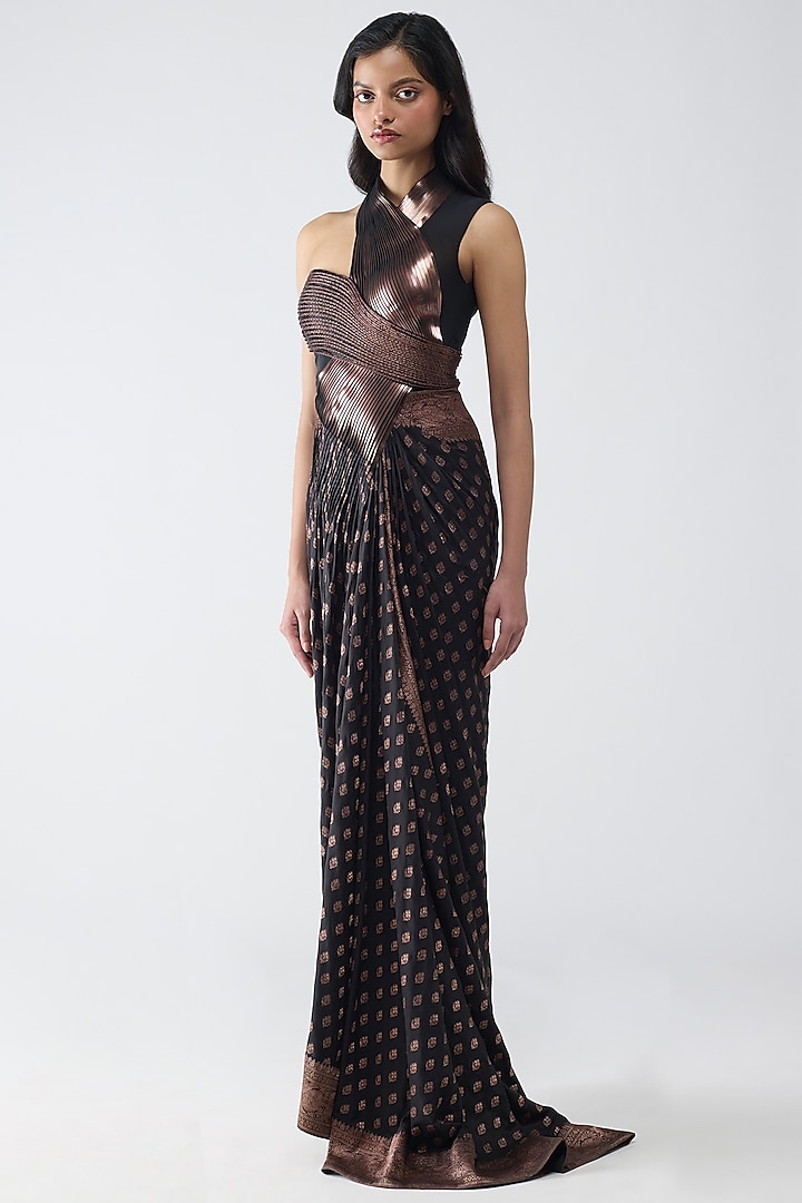 Onyx Metallic Banarasi Moulded Gown by Amit Aggarwal at Pernia's Pop Up Shop