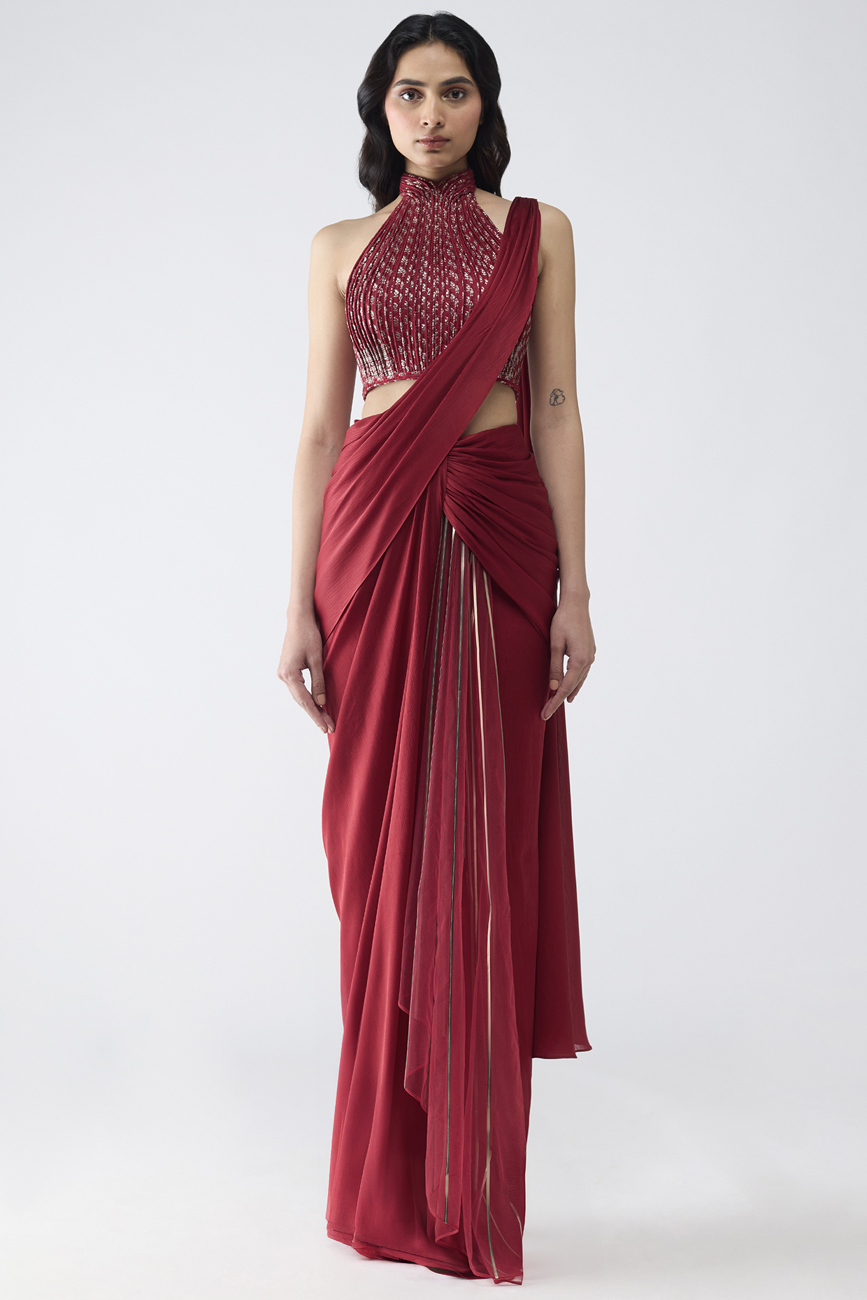 Magma Satin Chiffon Draped Reception Saree Set by Amit Aggarwal at Pernia's Pop Up Shop