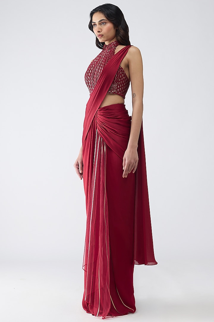 Magma Satin Chiffon Draped Reception Saree Set by Amit Aggarwal at Pernia's Pop Up Shop