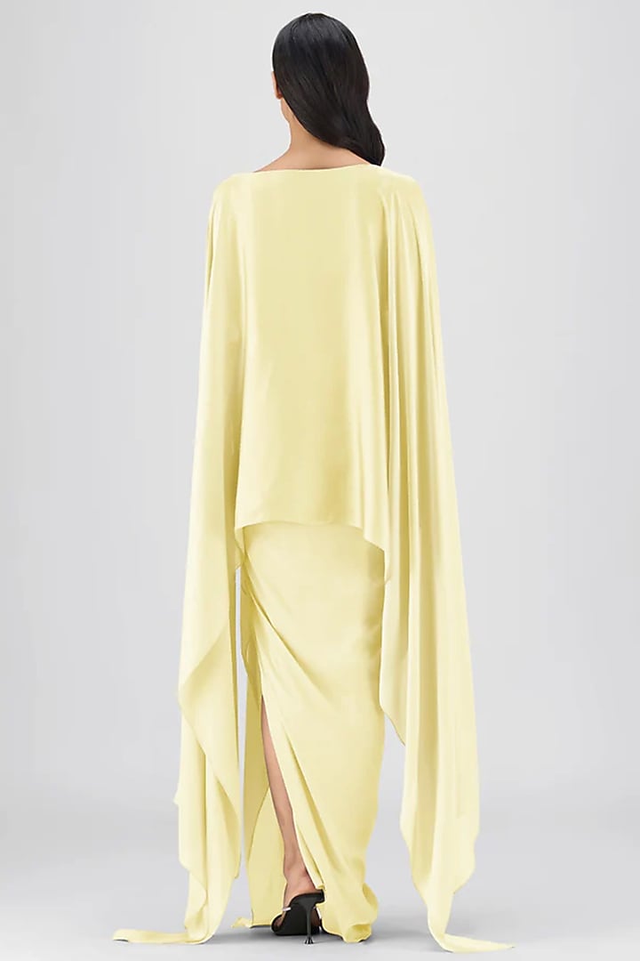 Butter Yellow Metallic Satin Chiffon Skirt Set by Amit Aggarwal at Pernia's Pop Up Shop