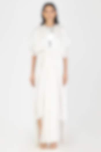 Ivory Satin Chiffon Pleated Layered Cocktail Dress by Amit Aggarwal at Pernia's Pop Up Shop