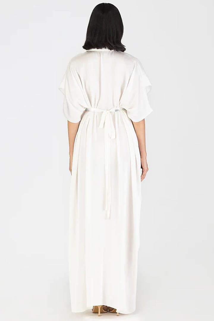 Ivory Satin Chiffon Pleated Layered Cocktail Dress by Amit Aggarwal at Pernia's Pop Up Shop