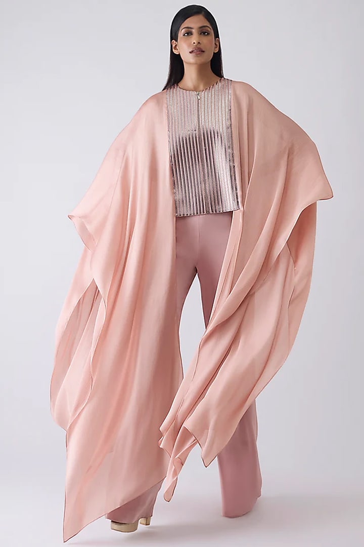 Blush Chiffon & Satin Pant Set by Amit Aggarwal at Pernia's Pop Up Shop